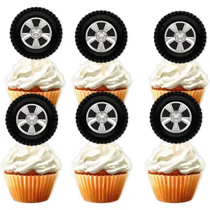 20count Tire Cucountake Toppers Racing Wheel Cake Topper Tyre Cake Decor Baby Shower Birthday Party Race Car Theme Wheel Party Decor