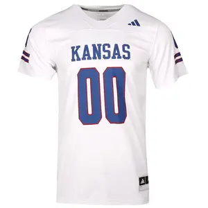 adidas Mens Off-Field Kansas Jayhawks V Neck Short Sleeve Replica Jersey Football Casual - White adidas Mens Off-Field Kansas Jayhawks V Neck Short Sleeve Replica Jersey Football Casual - White