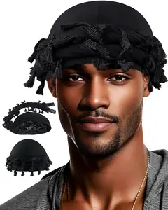 Ababalaya Adjustable Satin Lined Halo Turban for Men Women Twisted Tassel Head Wraps Sleep Cap Beanies Turban Durag