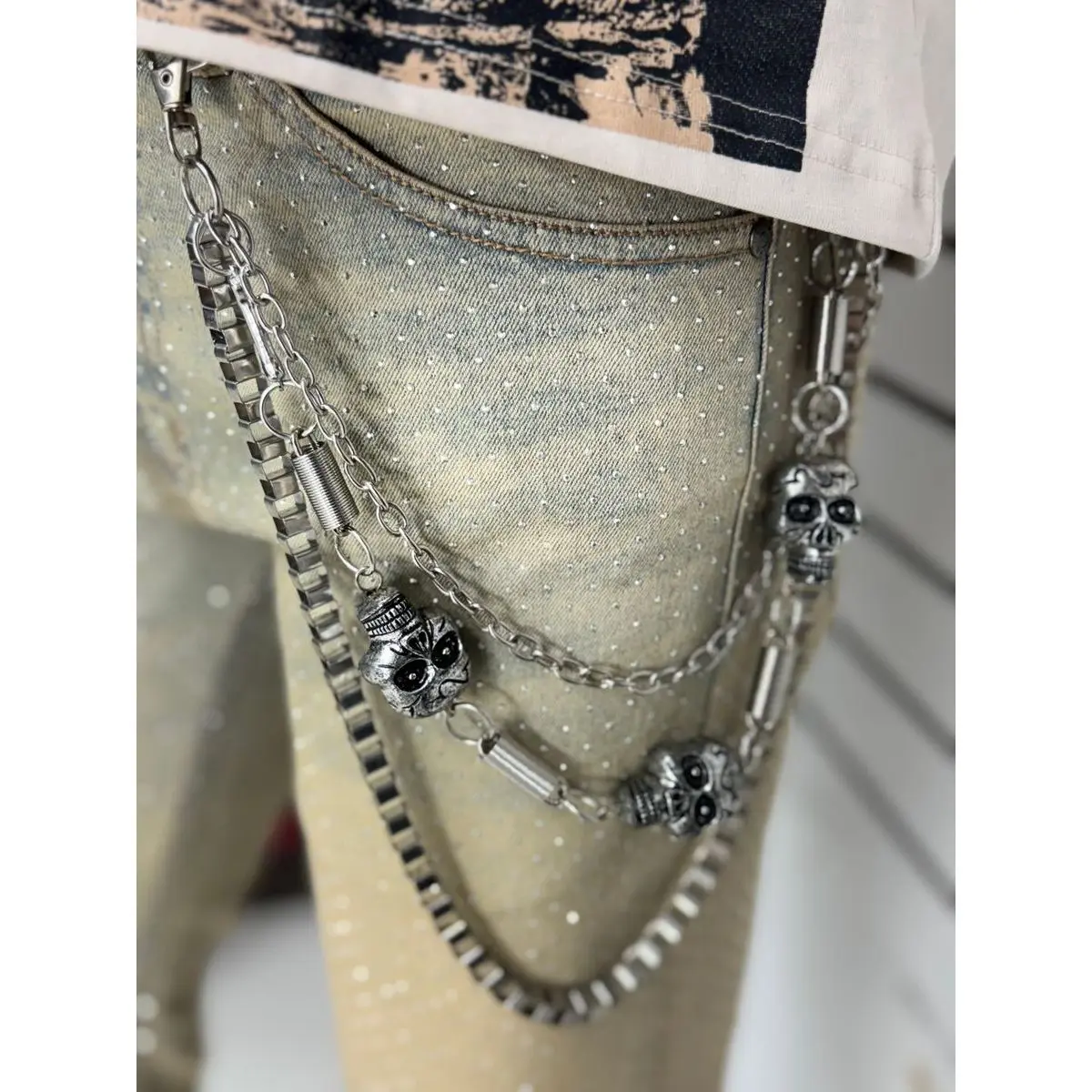 Drunz bullet link skull wallet chain