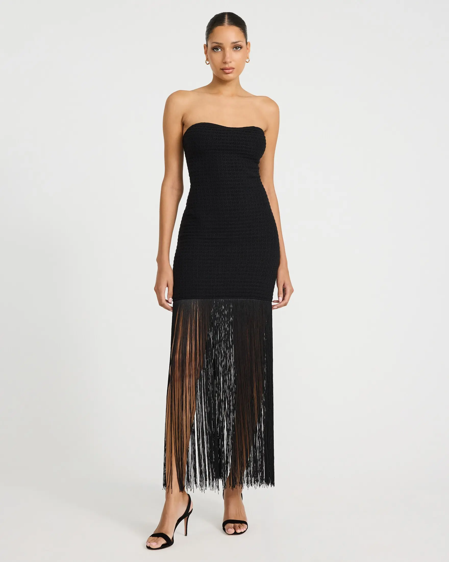 Express Textured Strapless Fringe Maxi Tube Dress