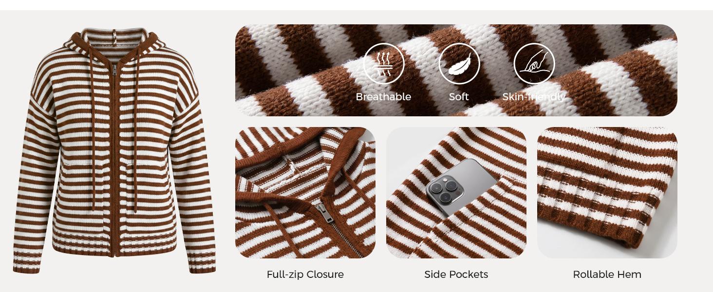 Women's striped hooded cardigan outfit