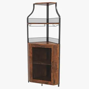Garvee Corner Bar and Wine Cabinet with LED Strip Lighting, Adjustable Shelves, Detachable Wine Racks, Glass Holders, Drawers, and Storage Shelves Available in Multiple Colors and Finishes for Home Use