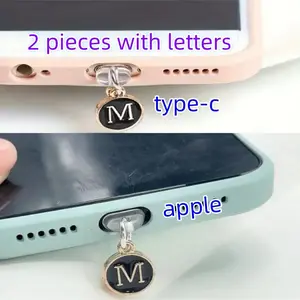 2 Piece Random Letter Alloy Dust Plug, Phone Accessory for iPhone & Type-C, Stylish Protective Cover, Random Letters Included, Phone Charms, Phone Decor