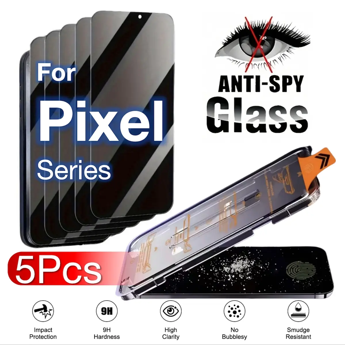 3-Pack Privacy Smartphone Screen Protector for Google Pixel 10 9 Pro XL 8 7 6 9A 8A Series, Anti-Spy Tempered Glass Protection, Supports Ultrasonic Fingerprint, Dust-Free, Bubble-Free, Shockproof Cellphone Accessory