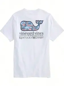 Vineyard Vines Men's Kentucky Derby Sticker Whale Fill Short-Sleeve Pocket Tee Pure Cotton T-Shirt-Fall/Winter Casual Vintage Style Unisex Relaxed Fit Long-Sleeve Crewneck Sweatshirt