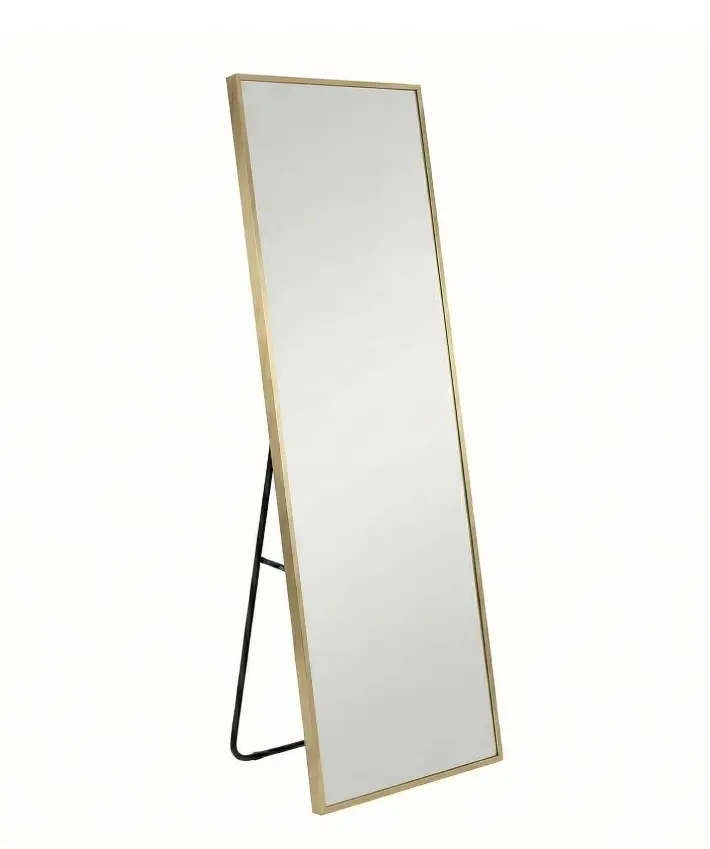 59"x16" Full Length Mirror Floor Standing, Anti-Rust Aluminum Frame, Rectangle, Gold