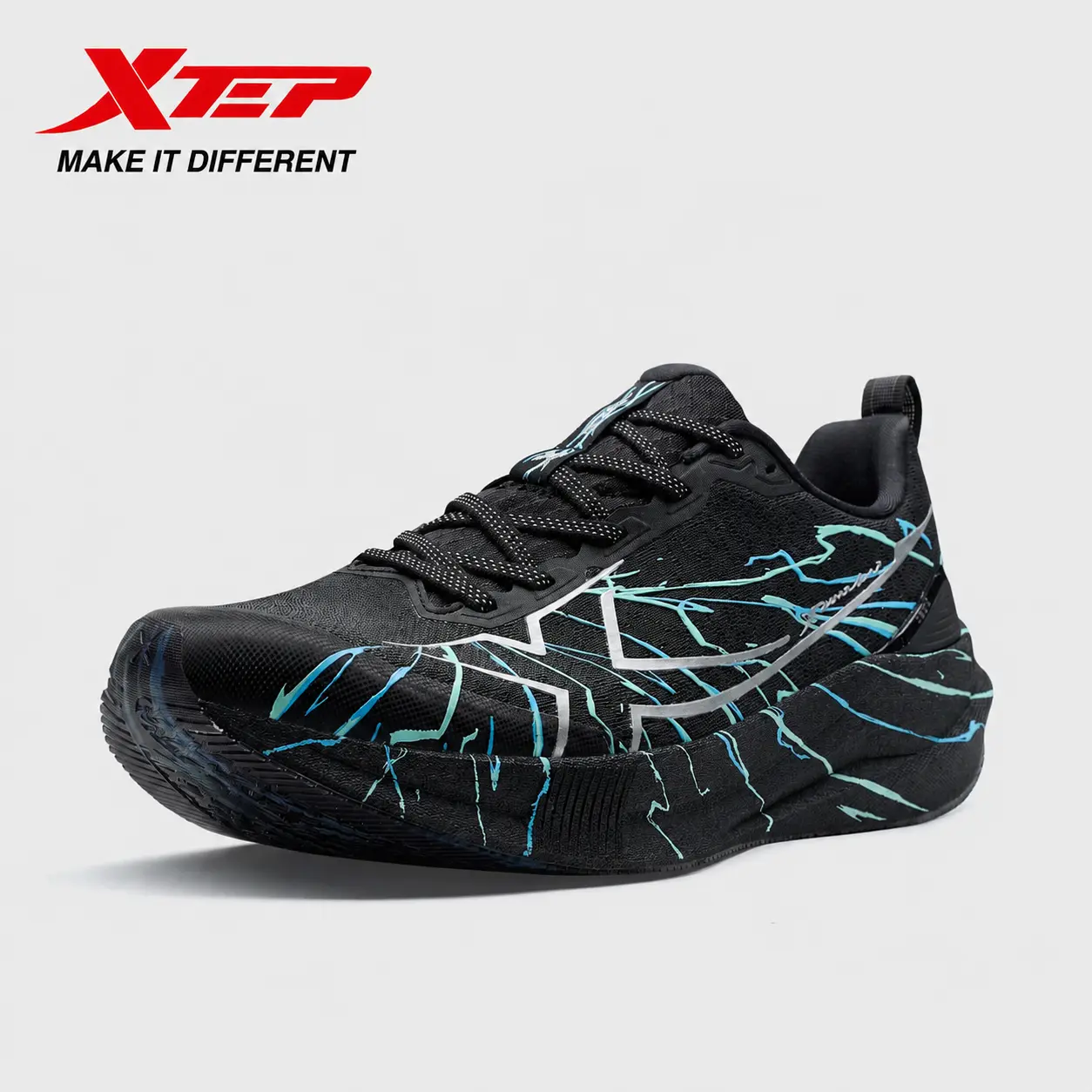 XTEP 2000km 5.0 Men's Running Shoes,Black/Azure Sky Blue/Tranquil Blue 5.0,Next-Gen Midsole,Unbreakable Upper,Pro-Level Stability and Lighter & Faster.