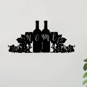 Wine Bottle & Glasses Design Garden Decor, Iron Wine Decor, Outdoor & Indoor Home Office Decor, Charming Garden Art