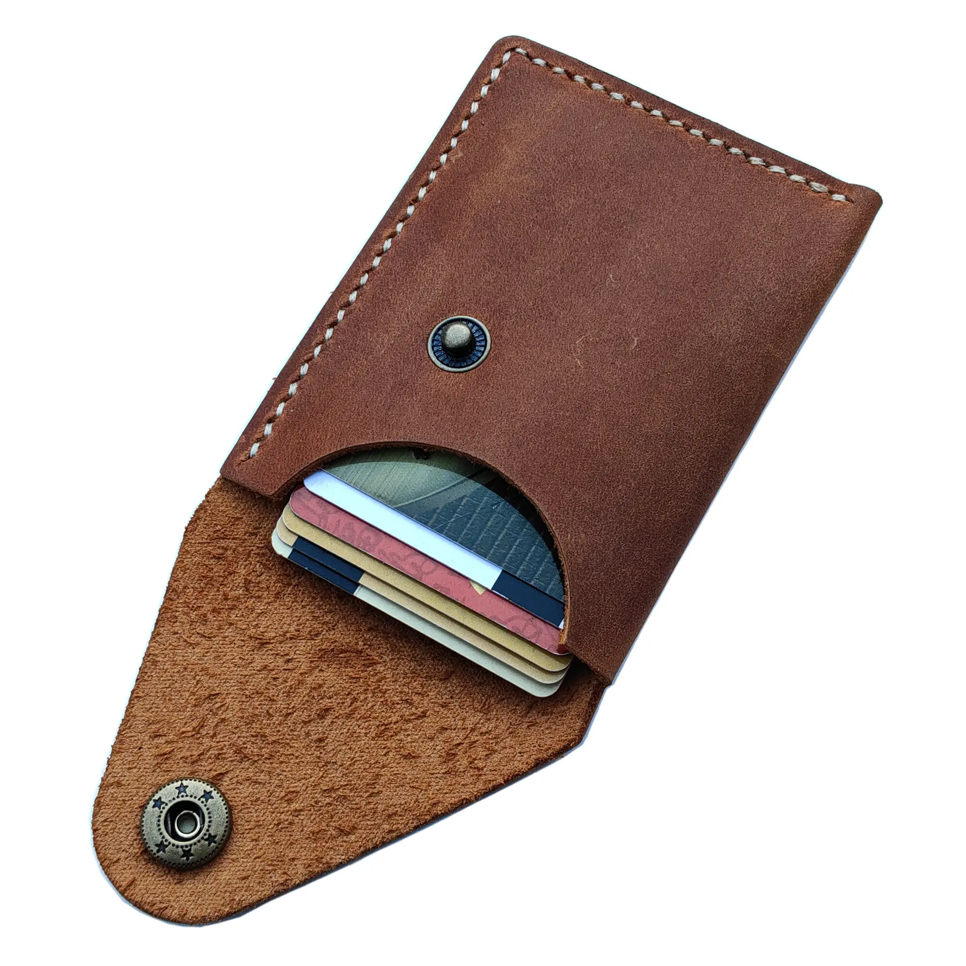 MEEBOY Vintage Crazy Horse Leather Bifold Card Holder - Hand-Stitched, Minimalist, Slim, Durable Men's Wallet with Multiple Slots, Business Style, Christmas Gift, Bifold Leather Wallet, Men's Wallets