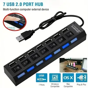 4-Port and 7-Port USB HUB with Independent Switch for USB Drives, External Storage, Keyboard, Mouse and Charging, Enhanced Safety Features, USB Port Gadget
