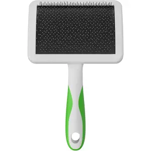 Andis 68540 Self-Cleaning Animal Slicker Brushes with Curved Stainless-Steel Bristles for All Breeds - Reduces Shedding by Up to 90%, Removes Tangles, Dirt & Loose Hair – Large, Green