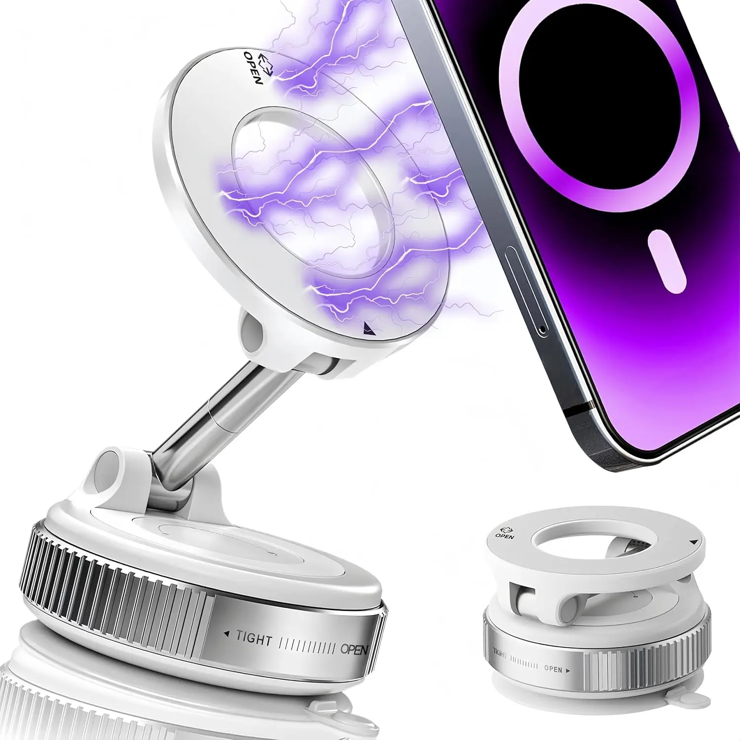 2026 Upgraded Vacuum Magnetic Car Phone Holder, 360° Adjustable MagSafe Suction Cup Bracket with 98LBS Holding Force, Compatible with iPhone 17, Car Truck Accessories for Men, Car Accessories