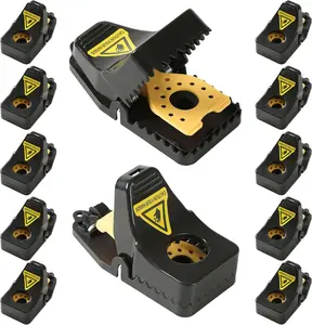 12-Pack Black & Yellow Mouse T-R-A-P-S Reusable R-o-d-e-n-t Control Devices Quick Sanitary Safe Solution with Sensitive Trigger for Indoor Outdoor Use Durable Washable ABS Plastic S-n-a-p T-r-a-p Mechanism Hands-Free Release System