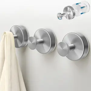2-Pack: Strong Suction Cup Hooks – Silver Brushed Stainless Steel, No Drilling Required