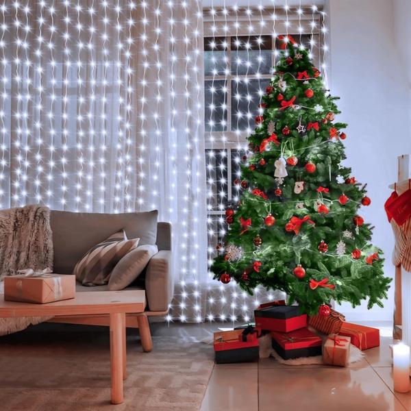 300 LED Curtain Lights, 9.8Ft x 9.8Ft USB Plug in Christmas Fairy Curtain Lights with Remote, Hanging String Light for Bedroom Backdrop Window Wall Wedding Decor, Cool white