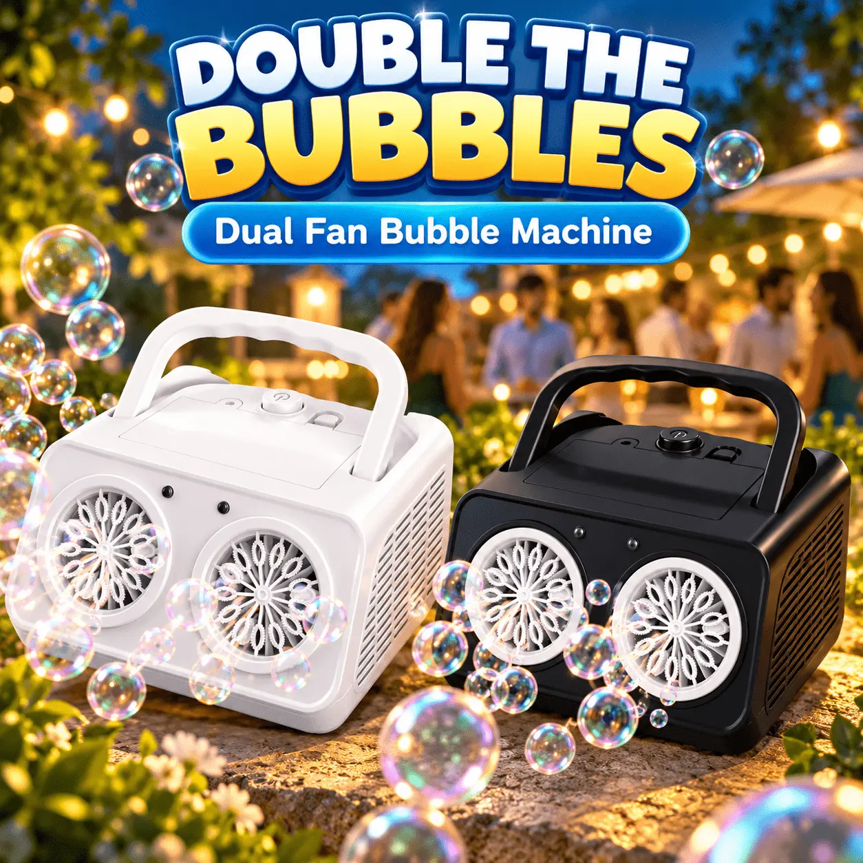 Automatic Bubble Blower Machine, Dual Motor 2-Speed Bubble Maker for Kids and Adults, Portable Party Bubble Machine for Weddings, Birthday Decorations, Backyard, Halloween, Christmas & Outdoor Events