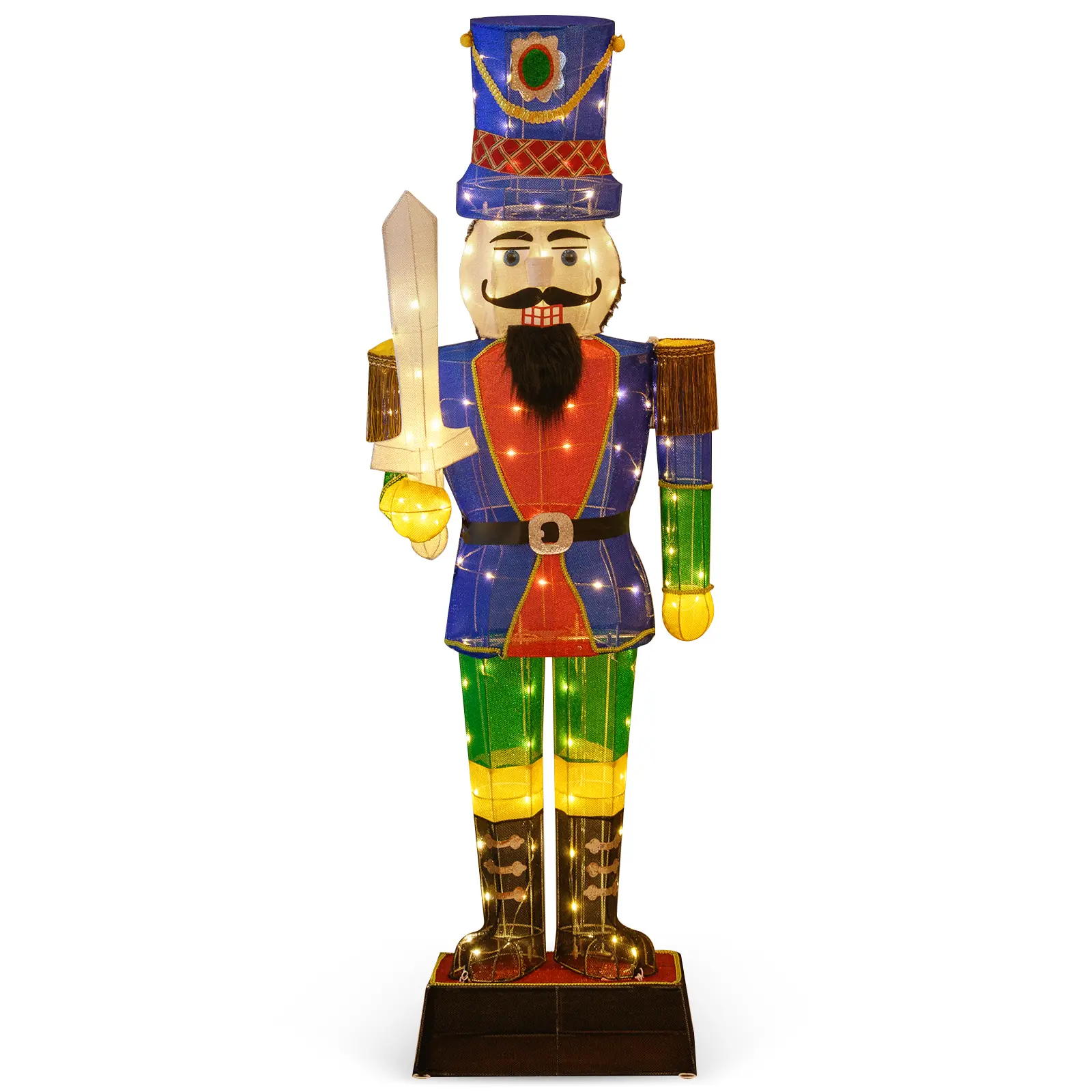 COSTWAY - 6 Feet Pre-Lit Nutcracker with Sword and 110 LED Lights COSTWAY - 6 Feet Pre-Lit Nutcracker with Sword and 110 LED Lights