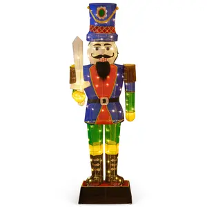COSTWAY - 6 Feet Pre-Lit Nutcracker with Sword and 110 LED Lights COSTWAY - 6 Feet Pre-Lit Nutcracker with Sword and 110 LED Lights