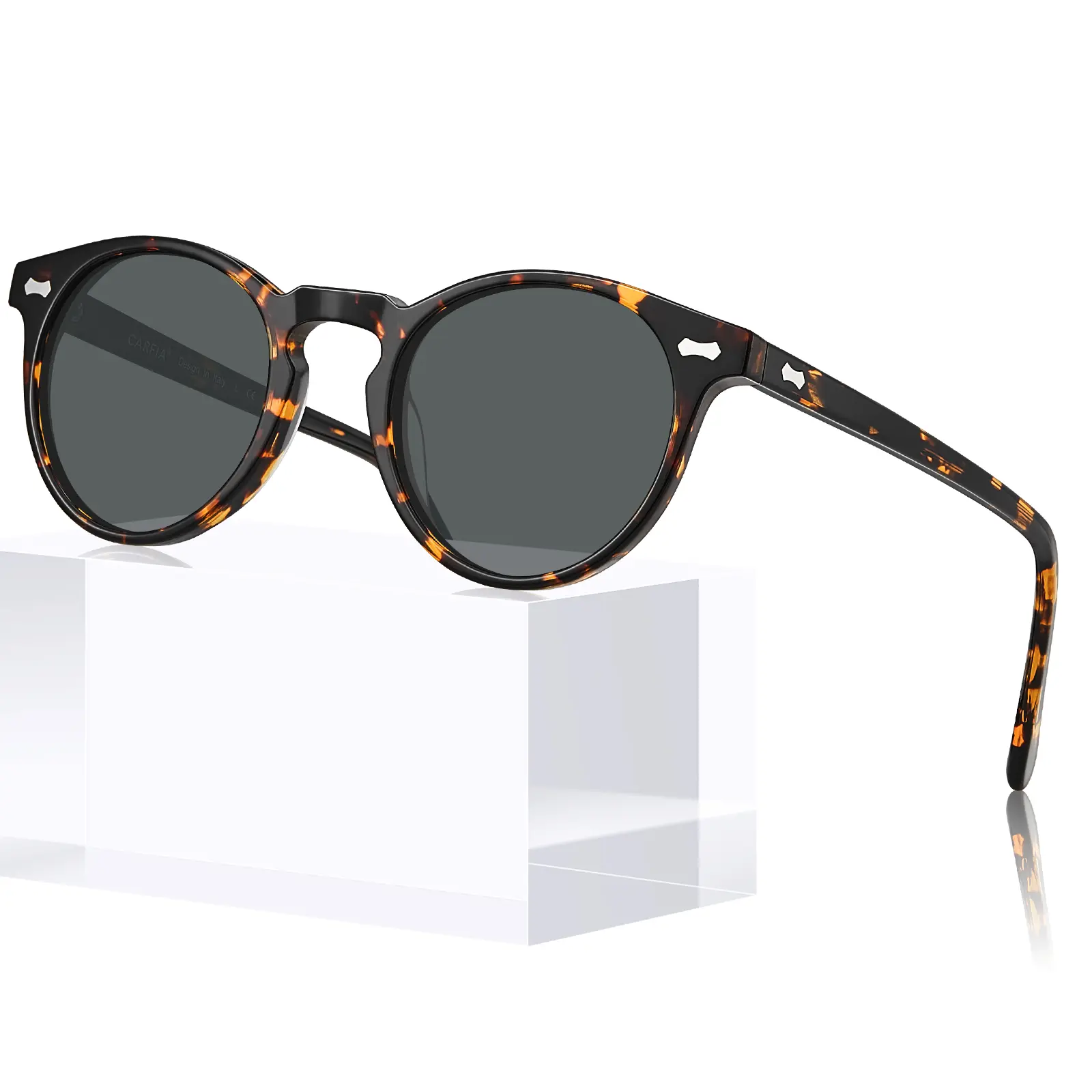CARFIA Retro Polarized Anti-Glare Sunglasses for Men, Handcrafted Acetate Round Frame, UV400 UV-Protection, Outdoor Sports Eyewear CA5288L