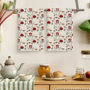 2pcs 16*24in Mushrooms Print Kitchen Towel Set, Soft Absorbent Hand Towel, Dish Cleaning Cloth, Multi-purpose Kitchen Towel, Tea Towel, Dish Towels, Kitchen Accessories, Summer Sets, Super Absorbent Reusable