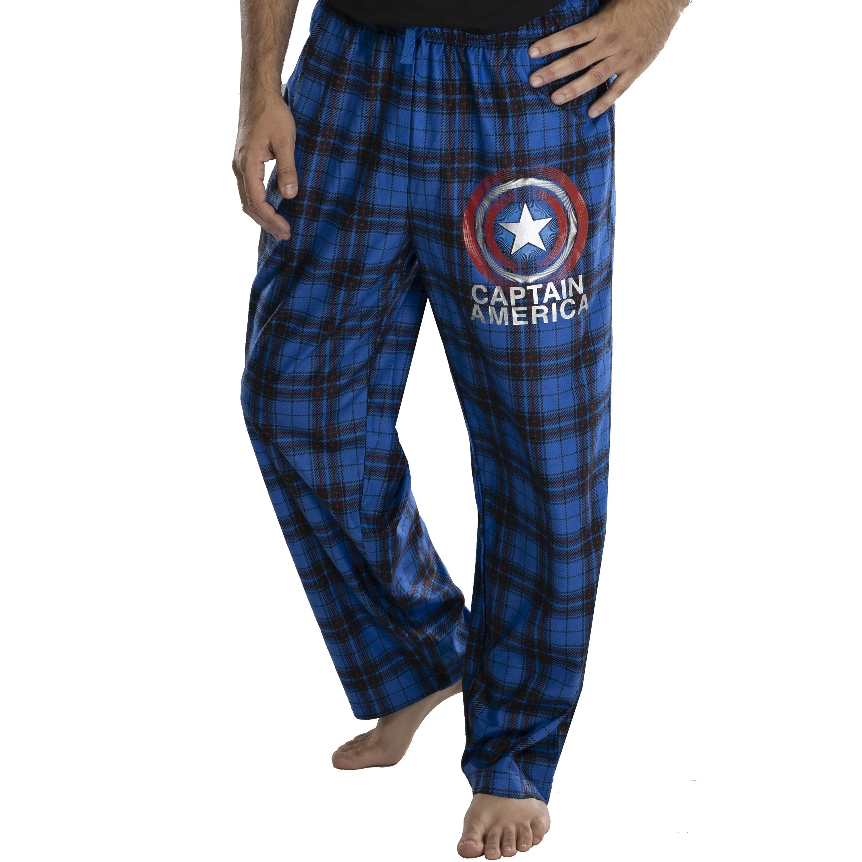 Marvel Mens' Captain America Shield Logo Plaid Pajama Lounge Pants, Superhero, Apparel