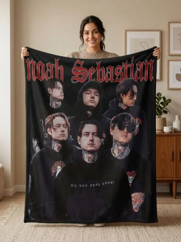 Noah Sebastian Graphic Print Blanket - Bad Omens Music Fan Fleece Fabric Throw with Bad Omens Art, Multi-Size for Bedroom Use, Dark Rock Decor, One-Piece