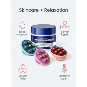 Muscle Relief Cream with FREE Massager Tool - KORMESIC Magnesium & Lavender Lotion for Fast Pain Relief, Relax Tight Muscles in Shoulders, Back, Legs, Improves Sleep, Soothing & Hydrating Skin Care, Portable Massage Set, 1.76oz Whipped Tallow Honey Balm