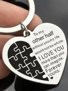 Puzzle Heart Shaped Puzzle Letter Pattern Keychain, Stainless Steel Keychain for Men & Women, Trendy All-match & Exquisite Keychain for Birthday Gift