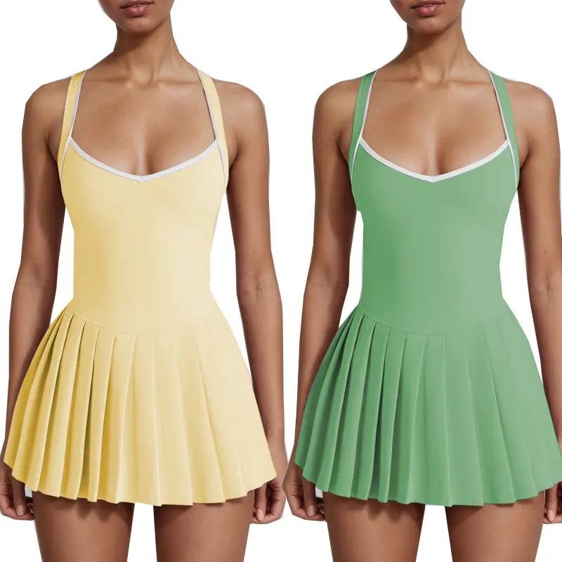 Women's Lavender Contrast Trim Tennis Dress, Halter V-Neck Pleated Athletic Dress with Built-in Shorts, Golf Workout Skort Dress, Plus Size - TikTok Shop Women's Lavender Contrast Trim Tennis Dress, Halter V-Neck Pleated Athletic Dress with Built-in Shorts, Golf Workout Skort Dress, Plus Size - TikTok Shop