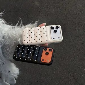 Vintage Polka Dot Puffer Jacket Phone Case Glossy Matte Dual Texture 3D Quilted Stitch Design Two Color Options for IPhone 17 Pro Max 16 15 14 13 Pro Max Full Body Shockproof Anti Drop Retro Sweet Cool Street Style Gift