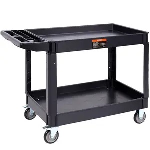 【fathersdaygift】VEVOR Multifunctional Polypropylene Utility Service Cart, 2-Shelf Organizer Storage Racks, 550LBS Heavy-Duty Rolling Cart with 360° Swivel Wheels (2 with Brakes), Large Lipped Shelves & Ergonomic Handle for Warehouse/Garage