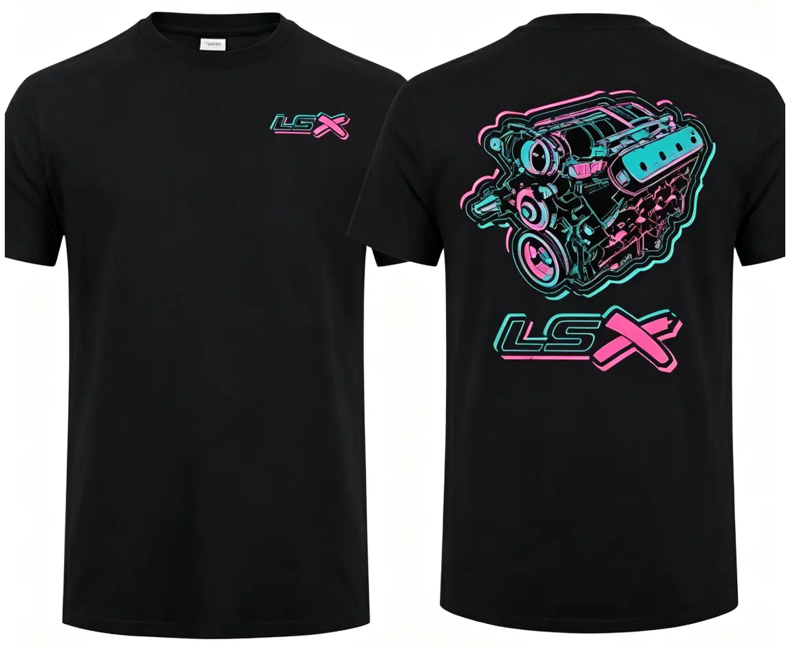 Men's Cotton T-Shirt with 2-Sided LSX Swap Engines Graphic Print | Casual Short-Sleeve Top for Car Enthusiasts, All Seasons, Shortsleeve, Menswear, Tops, Cotton Knit, Engine Graphic, Machine Wash, Medium Length