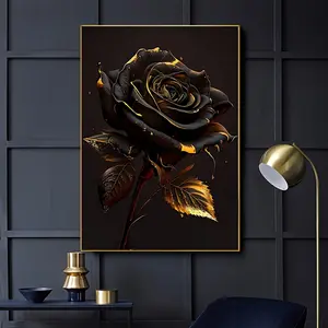 Frameless Black Rose Canvas Art Print - Waterproof Wall Decor for Bedroom & Living Room