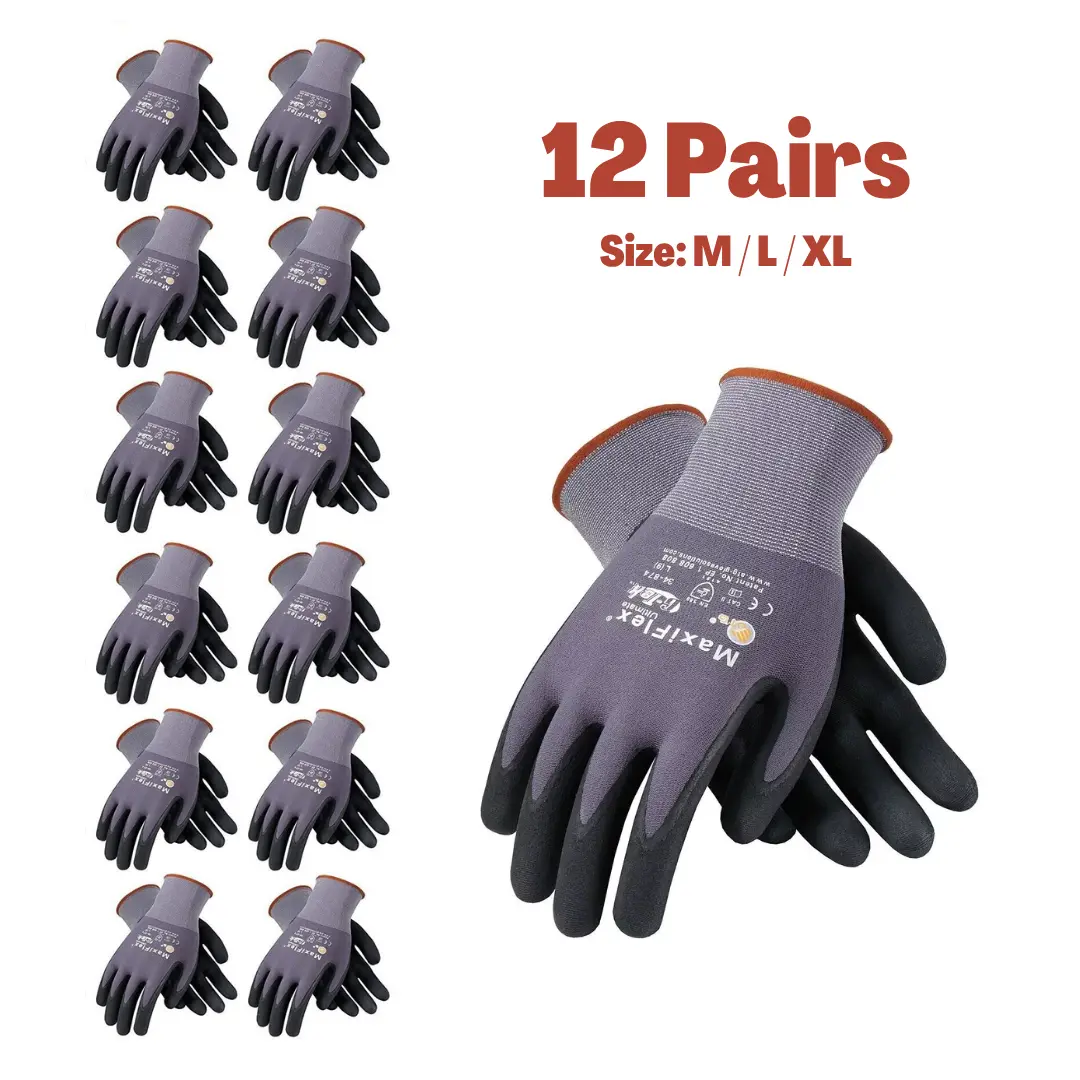 12 Pares MaxiFlex Guantes de Construcción - MaxiFlex Gloves For Men - Guantes Para Trabajo - MaxiFlex Men's Construction Gloves