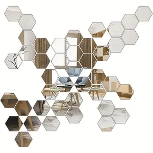 72pcs Hexagonal Acrylic Mirror Wall Stickers - Self-Adhesive, 3D Decorative Mirrors in Golden And Silver for Room Makeover, Modern Home Decor, Living Room Wall Decor