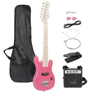 30" Kids Electric Guitar w/Amp & Guitar Combo Accessory Pink Guitar Right Hand