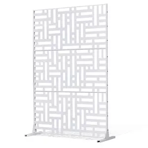 VEVOR Metal Privacy Screen, TikTokShopBlackFriday, 47" W x 76" H Outdoor Privacy Screens 3-Panel, Freestanding Outdoor Divider with Stand, Decorative Garden Steel Privacy Fence for Balcony Patio Indoor Room Hot Tub White