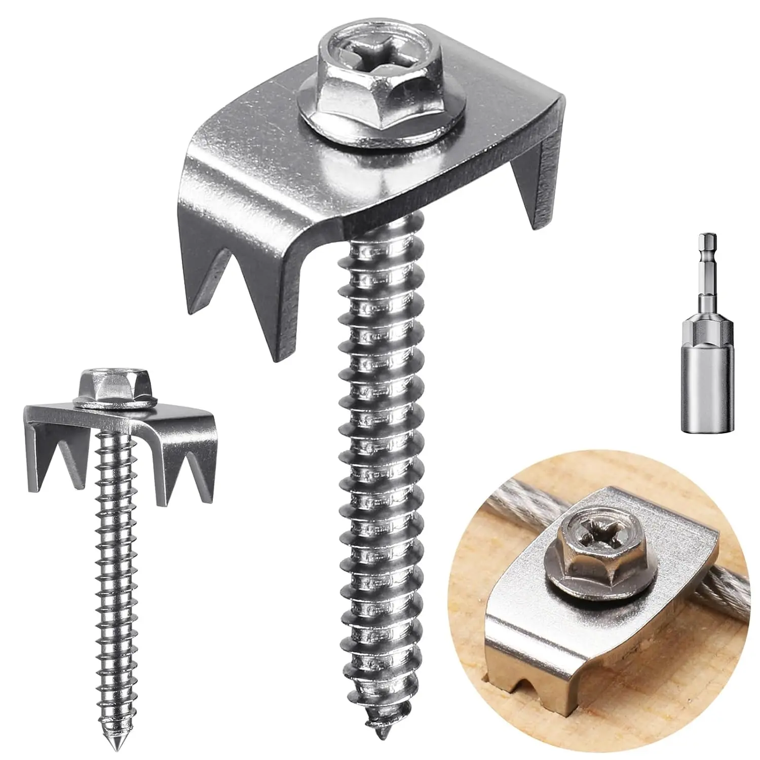 Fence Staples,  304 Stainless Steel Fence Nails for Softwood,  Wire Fence Staples Screws for Mesh and Woven Fencing, 50 count Fence Fasteners with Wire Fixer Hold Wire Firmly