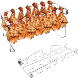 Chicken Leg And Wing Rack For Grill Smoker Oven - Easy To Use 14 Slots Chicken Leg Rack - High Grade Stainless Steel Chicken Wing Rack