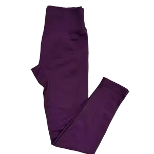 Women's Dusty Purple Yoga Leggings High Waist Ribbed Tights Seamless Stretchy Sports Pants for Winter Fitness