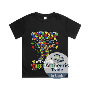 Bruh Its OK to Be Different Autism Awareness Kids Boys Cotton T-shirt, Graphic Print Round Neck Short Sleeve Casual Tee for Boys Girls