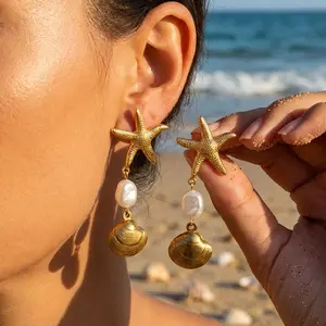 Ocean Style Metal Starfish S Pearl Dangle Earrings For Women Gold Color Imitation Pearl Tassel Long Earring Beach Jewelry