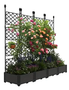 4 PCS Raised Garden Bed Kit with Trellis - Vertical Planter Box for Balcony Privacy Screen, Small Space Gardening, Climbing Plants, Vegetables & Flowers - Patio, Deck Outdoor Planter