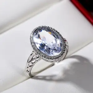Fashionable Oval Zirconia Halo Ring for Women - 925 Sterling Silver with Side Stones , Versatile Fashion Jewelry