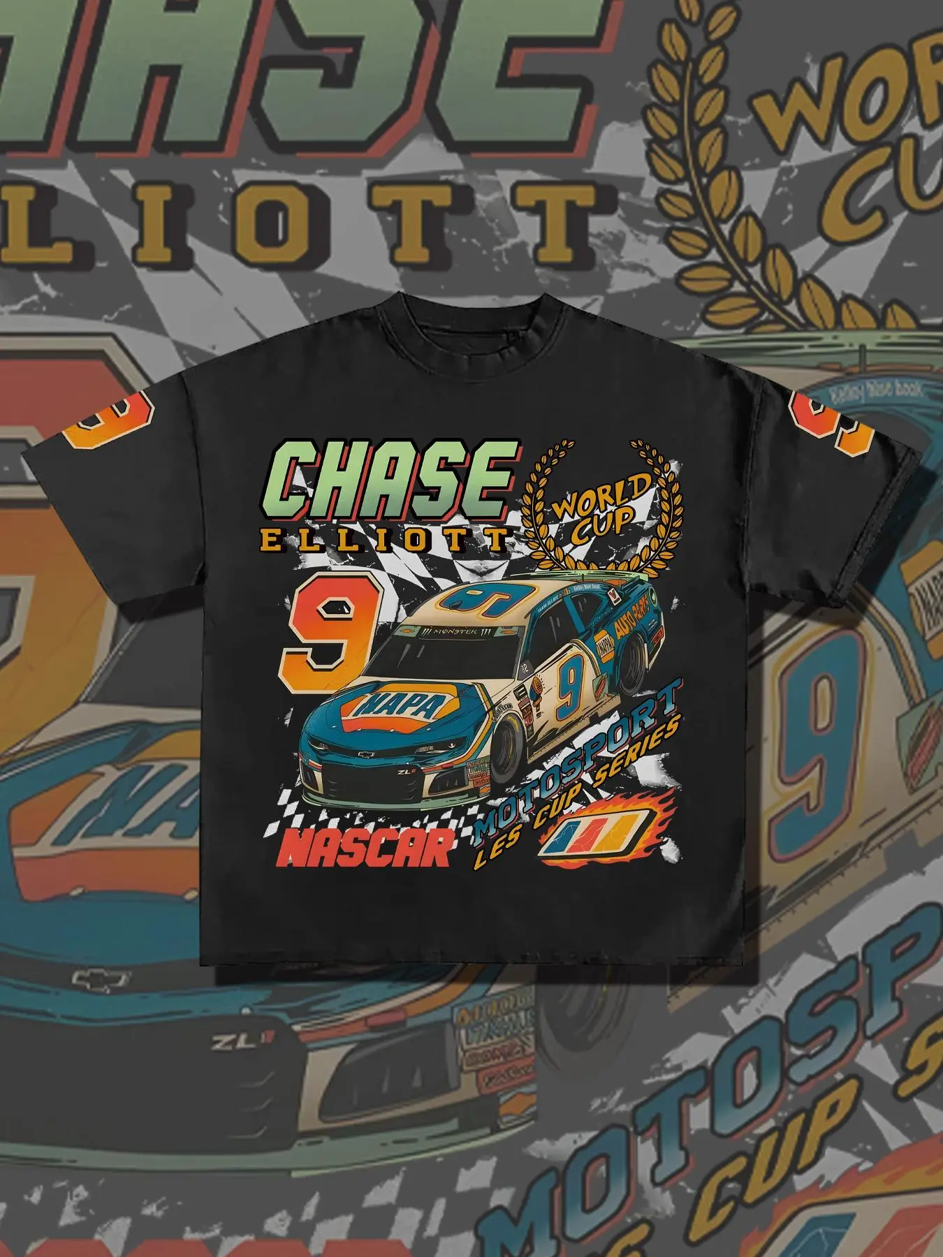 Men's Chase Elliott #9 Nascar Casual Graphic Tee, Vintage Car T-shirt, Loose Car T-shirt, Unisex Race T-shirt, Race Gift, Vintage Car T-shirt, Round Neck, Menswear