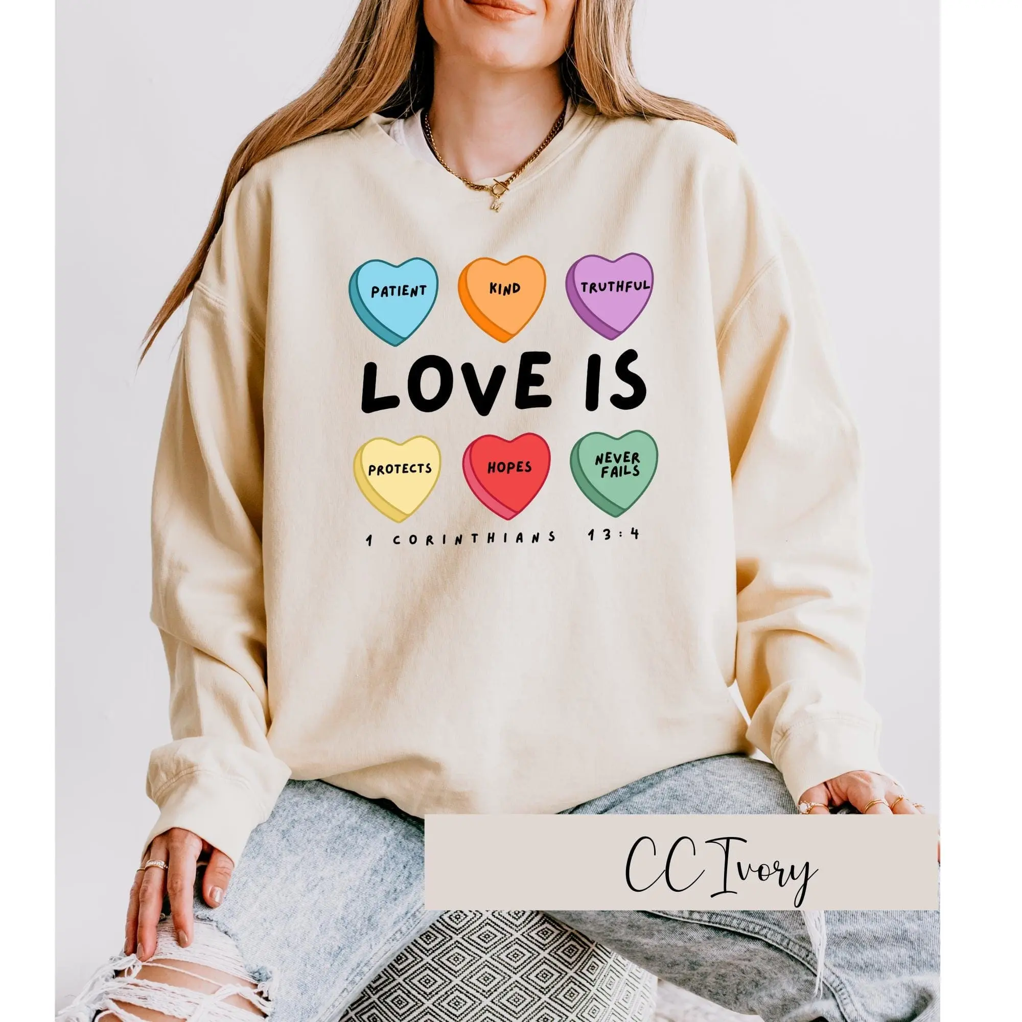 Valentine’s Candy Heart Sweatshirt Cotton Fabric Soft Womenswear