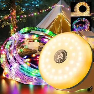 32.8ft 4-In-1 RGB Extendable Camping String Lights, Rechargeable LED Fairy Lights, Warm & Multi-Color Modes, Ideal for Tents, Parties, Patios, Outdoor Decor