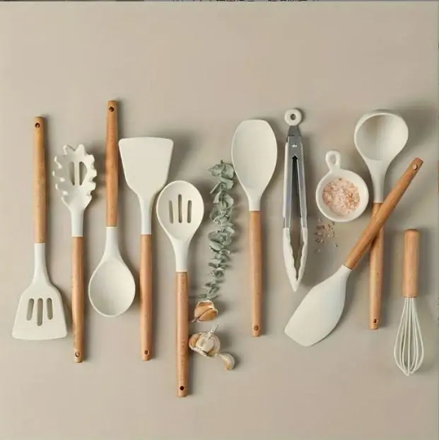 Food-safe Silicone Kitchen Utensils Sturdy Wood Handle High Temperature Resistant For Stovetop Cooking Baking Work