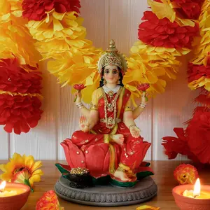 Indian Gift Goddess Laxmi Statue - 8.9”H Hindu Idol Lakshmi Sculpture Diwali Gift for Indian Pooja Item Decoration Indian Home Office Mandir Temple Altar Puja Housewarming Wedding Religious Spiritual Symbol Ornaments